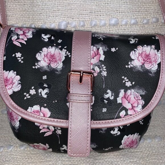 Disney LOUNGEFLY Minnie Mouse Pink Floral Saddle Bag Crossbody Purse - Picture 3 of 15